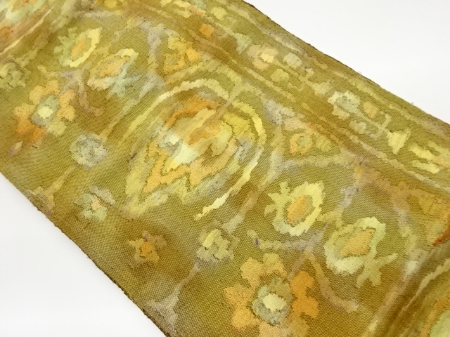 リサイクル　手織り紬抽象模様織出し名古屋帯